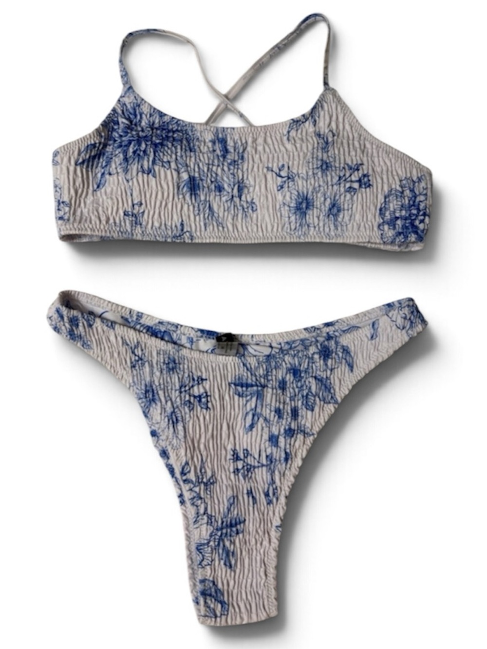 NWOT Volafa White And Blue Textured 2 Piece Bikini Swim Set Size L